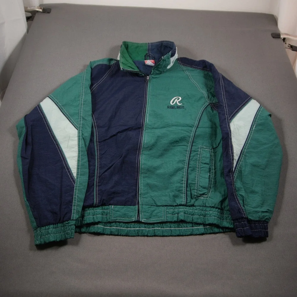 90s Rawlings Colorblock Vintage Crinkle Taffeta Men M Windbreaker Jacket Seattle